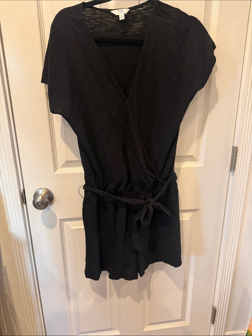 Time and Tru Black Short Sleeve Wrap Romper